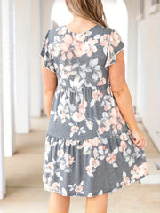 Casual Dress Women's Floral Print V Neck Smock Dress