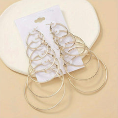 6pairs Exaggerated Hoop Earrings Set For Girls Rainbow Golden Silver