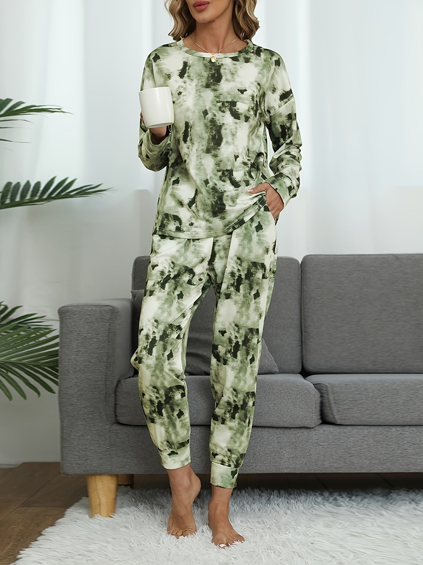 Tie Dye Print Lounge Set Long Sleeve Top & Pants