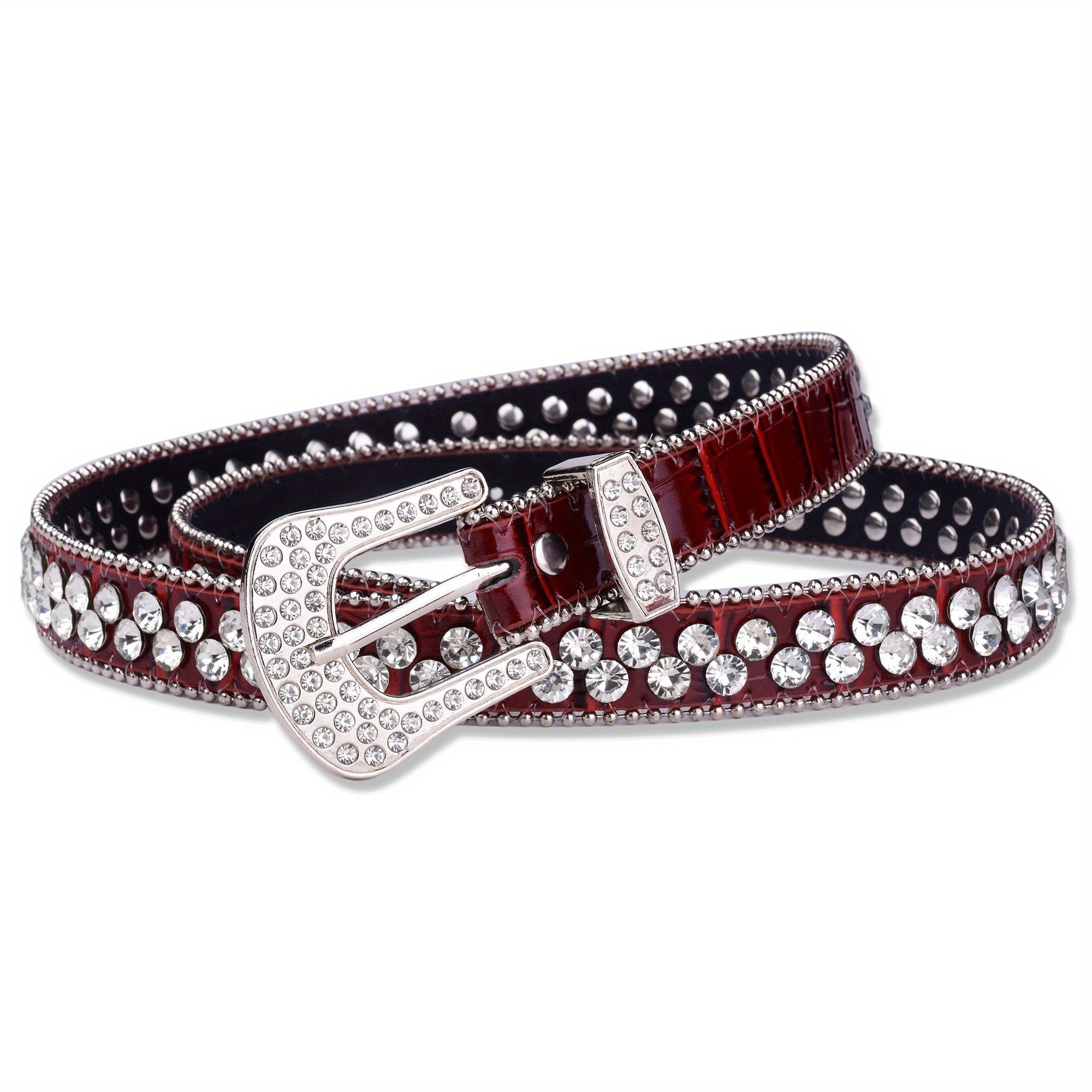 Y2K Rhinestone PU Belt Hip Hop Jeans Pin Buckle Western Cowboy Cowgirl Belts