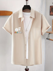Skull Hot Dog & Letter Graphic Print Men's Casual Lapel Shirt