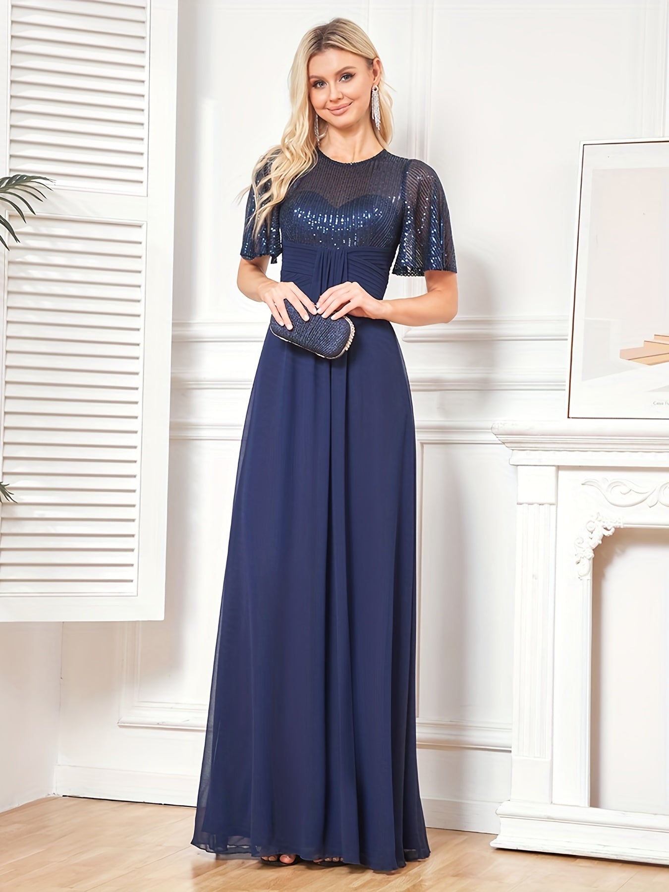 Sequined Flutter Sleeve Aline Dress
