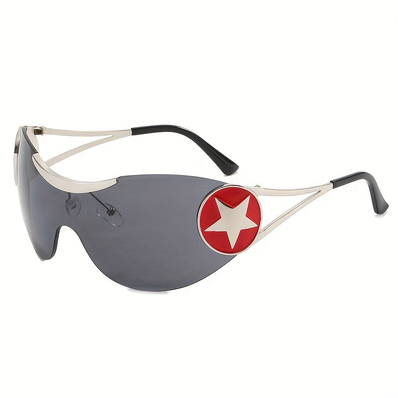 Y2K Star One piece Sunglasses Wrap Around Aviator UV400 Sun Shades
