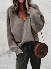 Casual Sweater Women's Plus Solid Long Sleeve V Neck Jumper