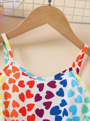 Colorful Heart Graphic Cami Romper Jumpsuit with Belt