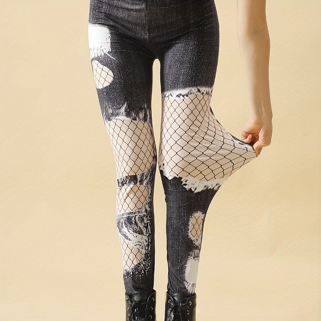 Denim Print High Waist Slim Pantyhose Women's Stockings