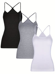 3-Pack Women's Casual Cami Tops Sleeveless Crew Neck Summer Shirts