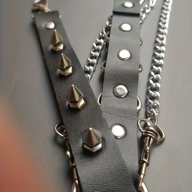 Men's PU Leather Leg Ring Hanging Pants Chain Belt Binding Suspenders