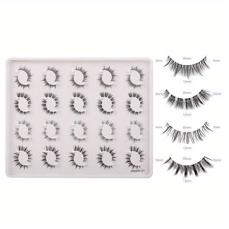 20 Pairs Transparent Band False Eyelashes Natural Cross Waterproof Eyelashes