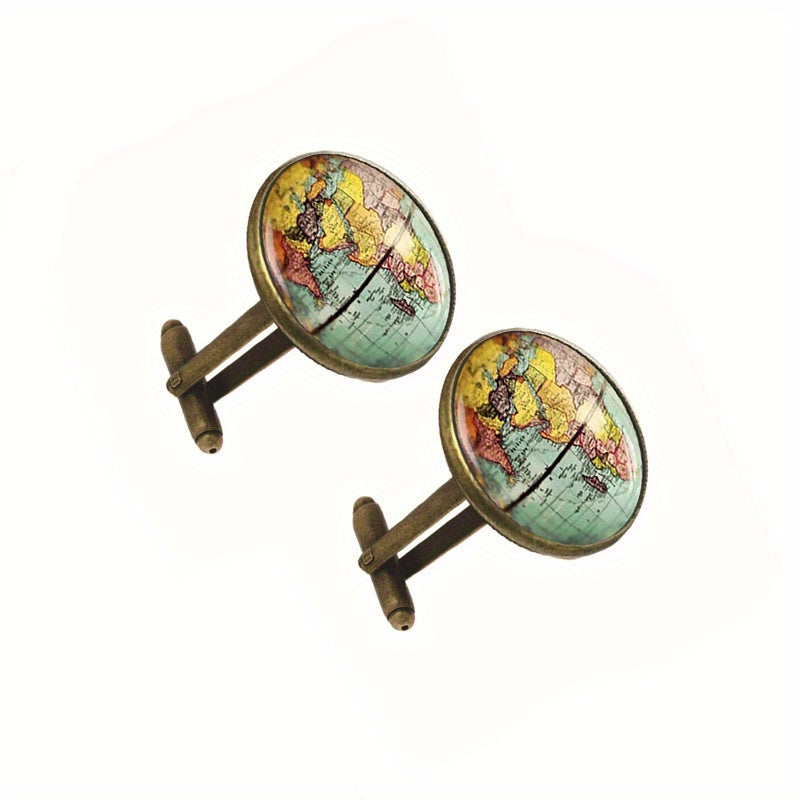 Retro Style World Map Cufflinks Glass Alloy Material