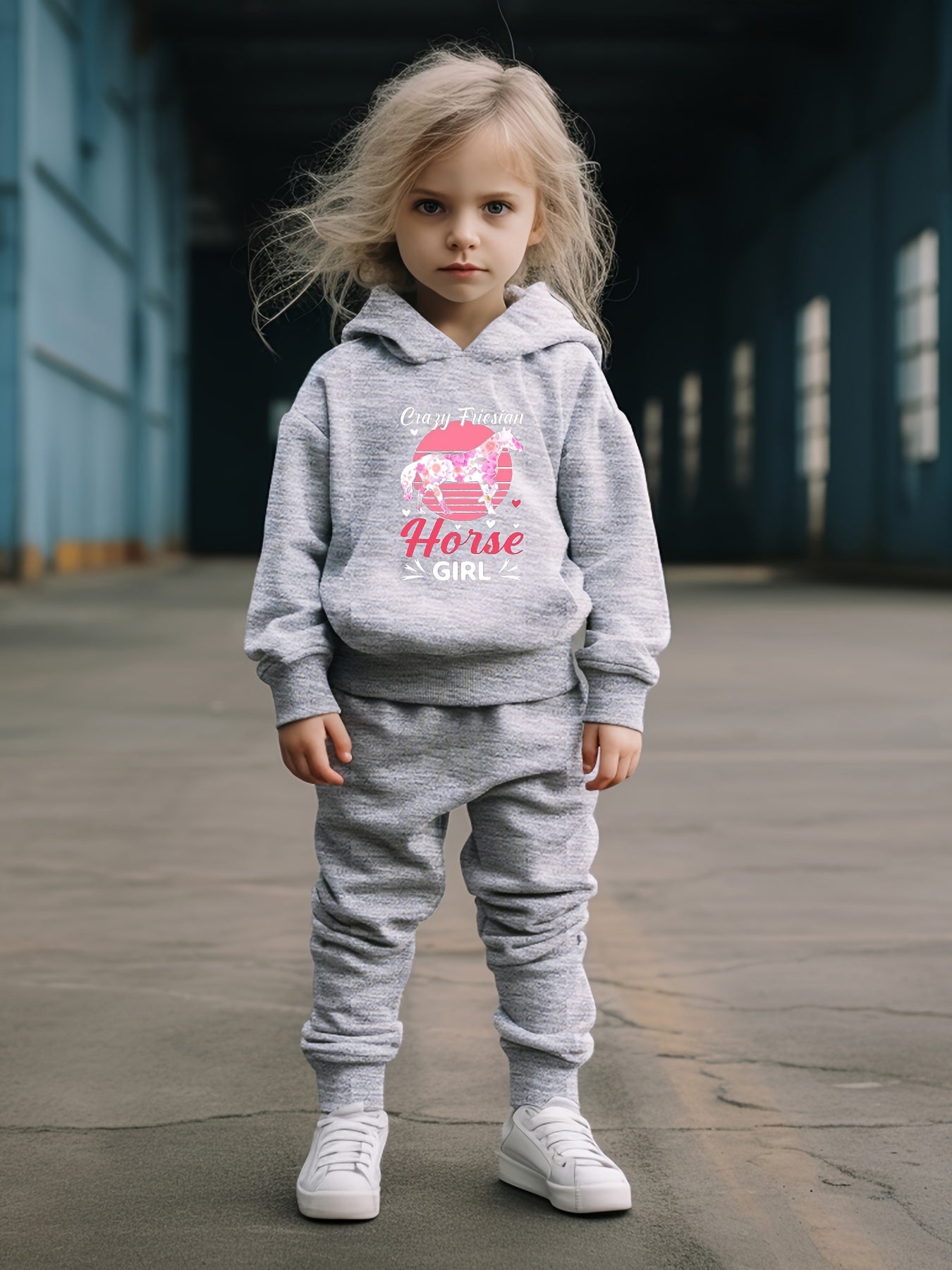 OERYUI Girls Tie Dye Horse Print Hooded Pullover Pants Set