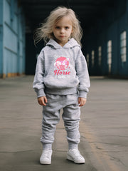 OERYUI Girls Tie Dye Horse Print Hooded Pullover Pants Set