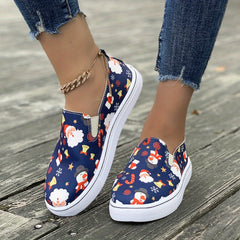 Christmas Snowman Pattern Soft Thick Bottom Slip On Loafers Shoes