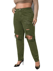Ripped Button Up Mom Jeans Women's Plus