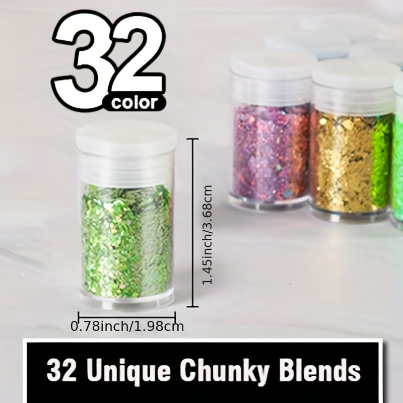 32 Colors Holographic Craft Glitter Resin Art Cosmetic Glitter