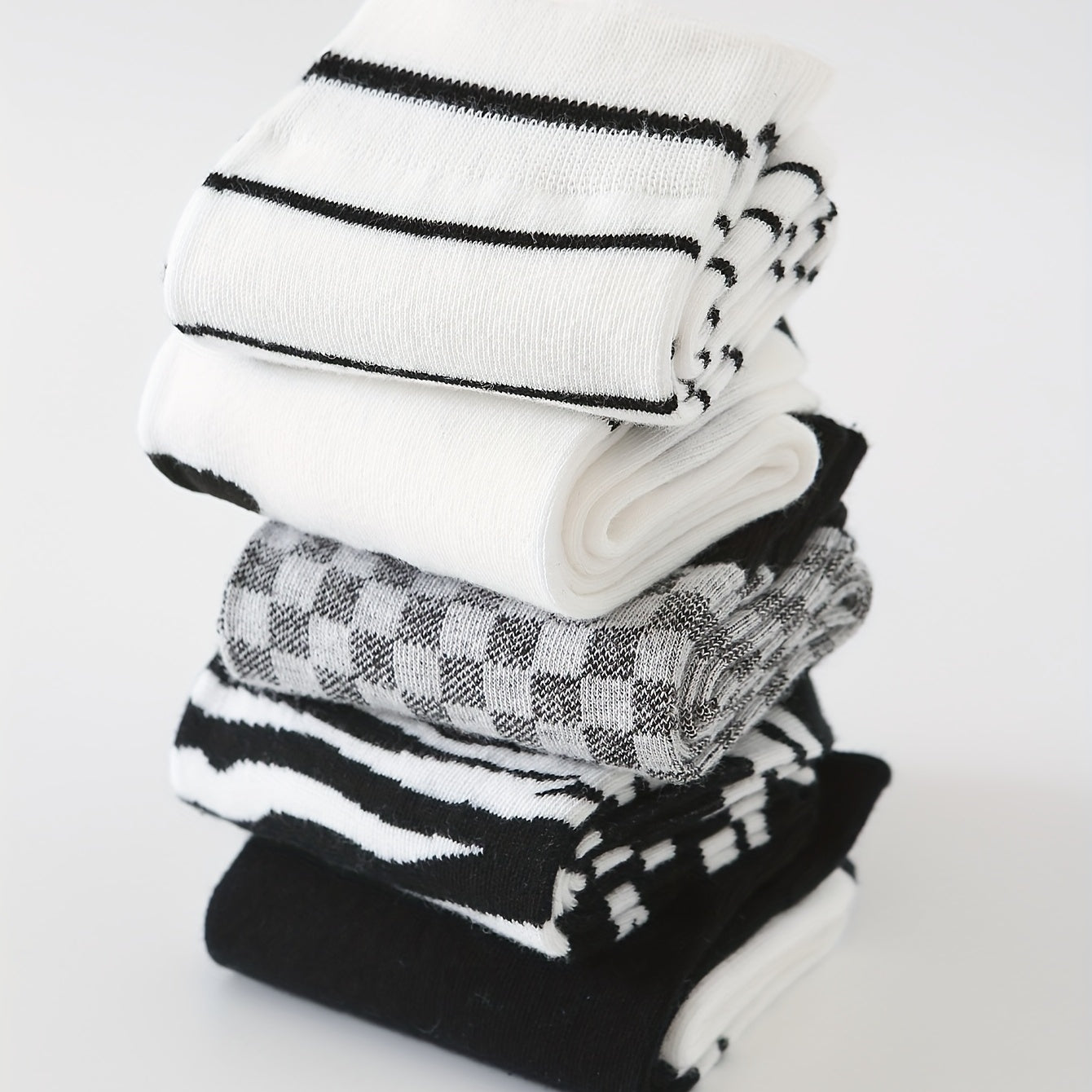 5 Pairs Geometric Pattern Mid Tube Socks Women's Stockings