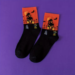 Cartoon Ghost Print Socks Halloween Mid Tube Socks Women's Stockings