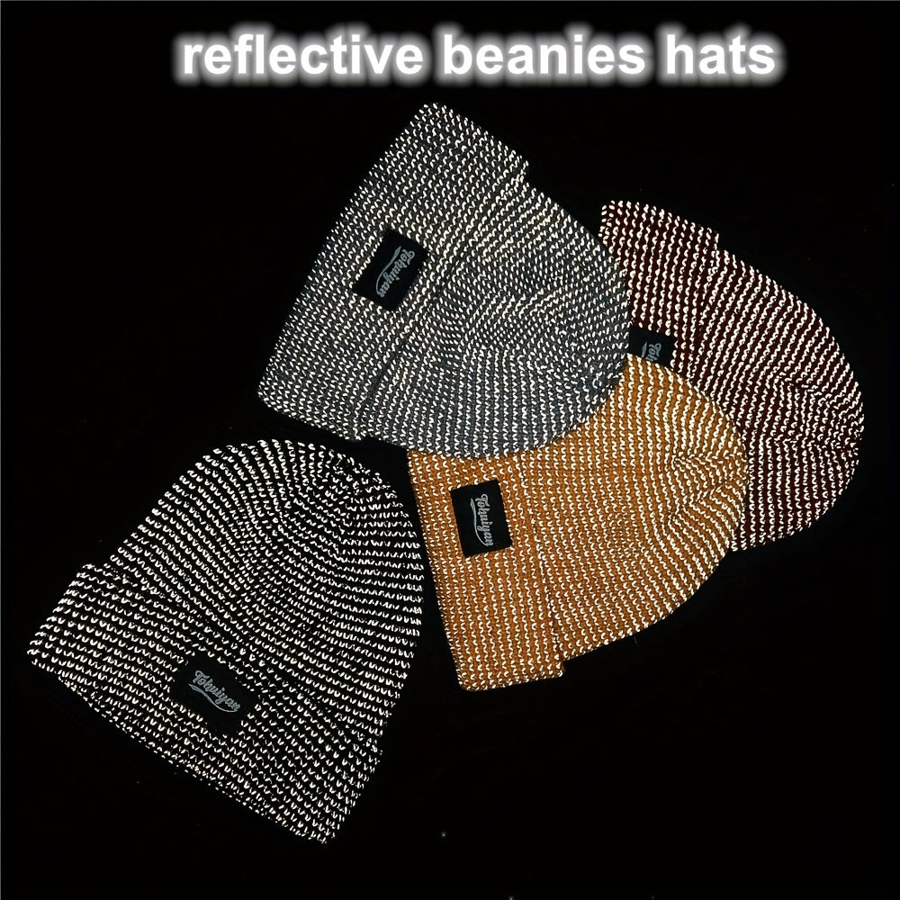 Reflective Beanie Cap Skullies Warm Knit Hat Windproof Unisex