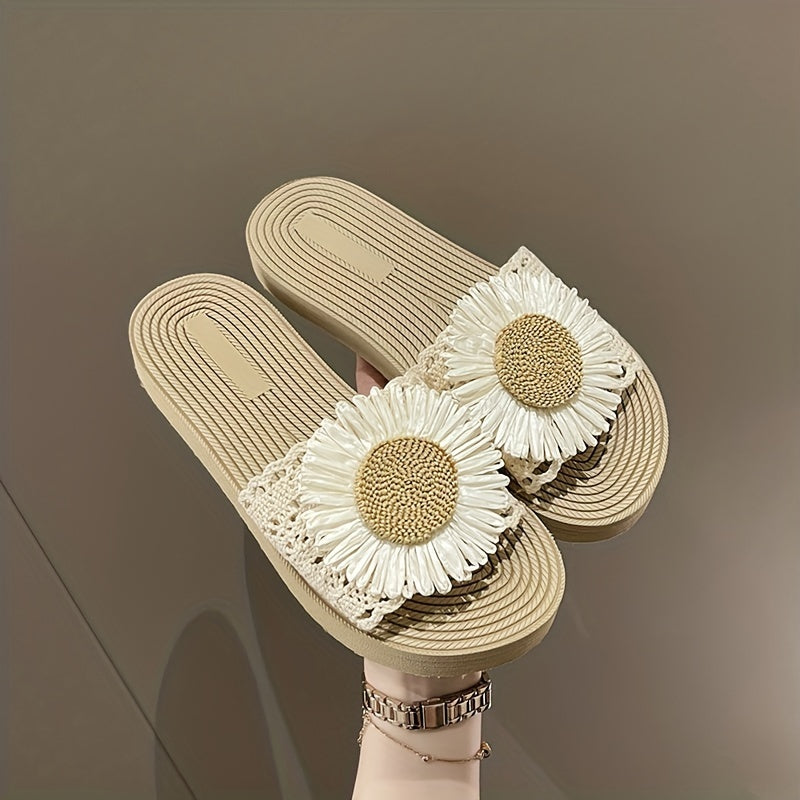 Women's Flower Decor Slide Sandals Comfortable Open Toe Slip On Shoes