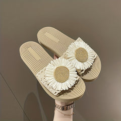 Women's Flower Decor Slide Sandals Comfortable Open Toe Slip On Shoes