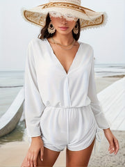 V Neck Cover Up Jumpsuit Drawstring Beachwear