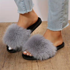 Faux Fur Slippers Casual Slip On Plush Slippers Comfortable Indoor Home Shoes