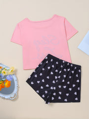 Letter Print Pajamas Set Short Sleeve Top & Shorts Women's Sleepwear