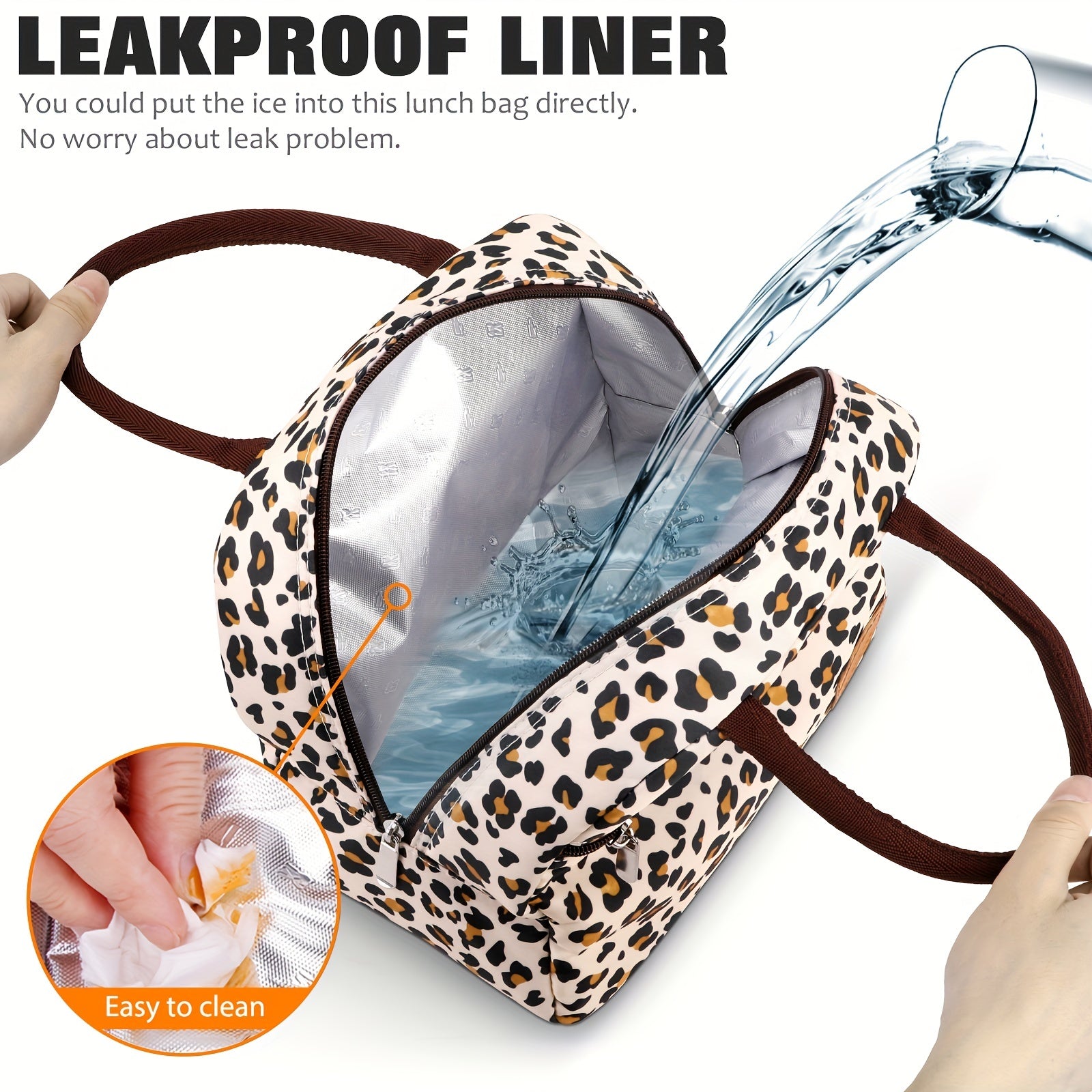 Leopard Print Insulated Lunch Bag Leakproof Reusable for Office School