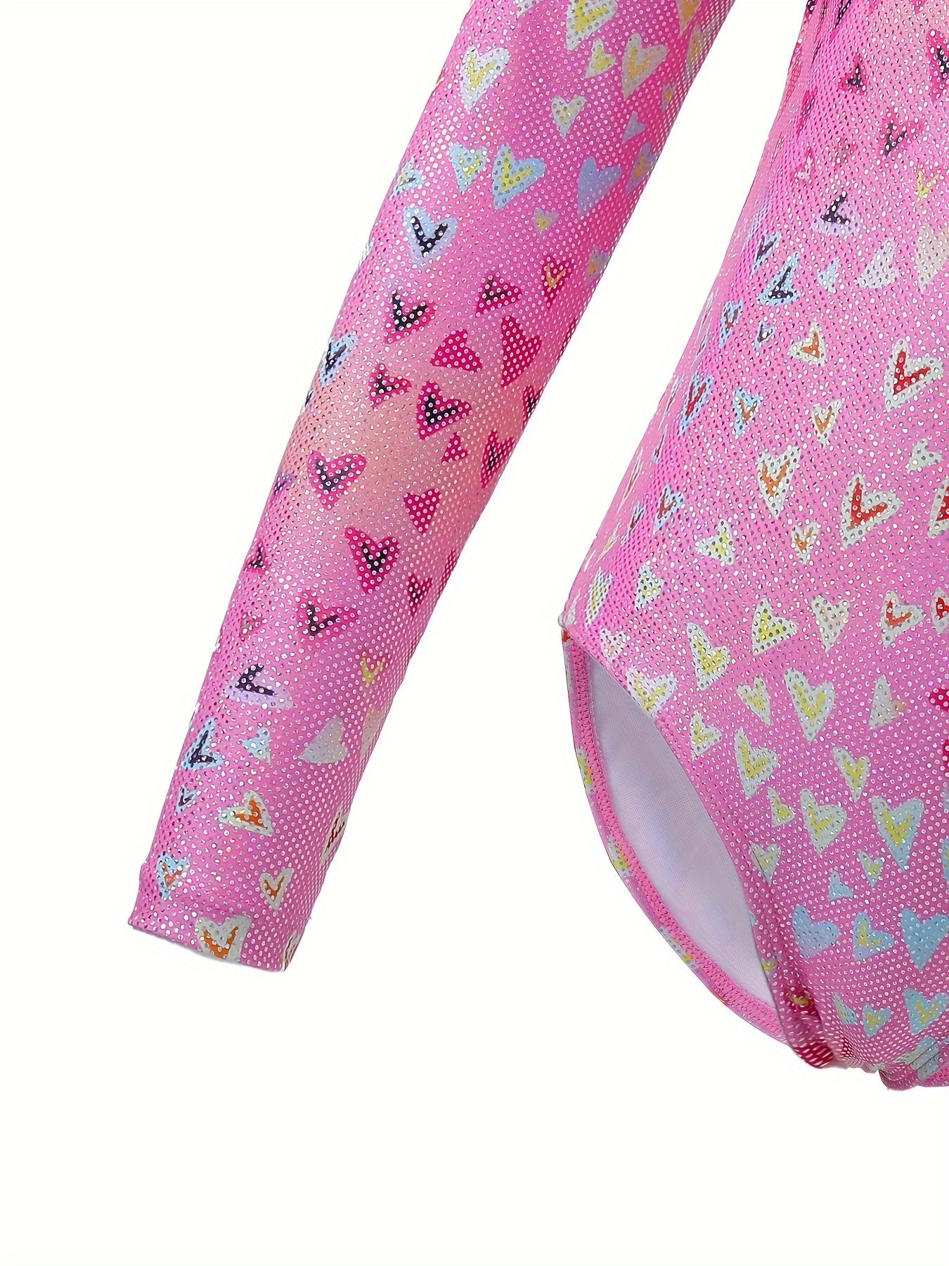 Girls Heart Graphic Flutter Trim Long Sleeve Gymnastics Leotard