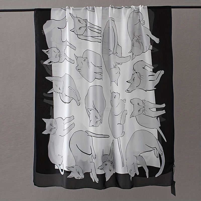 Cartoon Cat Print Scarf Block Shawl Windproof Bandana