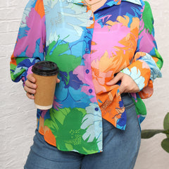 Boho Blouse Women's Plus Contrast Floral Print Lantern Sleeve