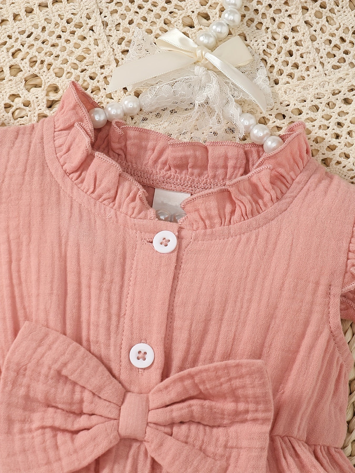 Baby Girls Cotton Ruffled Puffy Dress With Bow