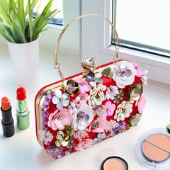 Stylish Red Beaded Clutch with Flowers