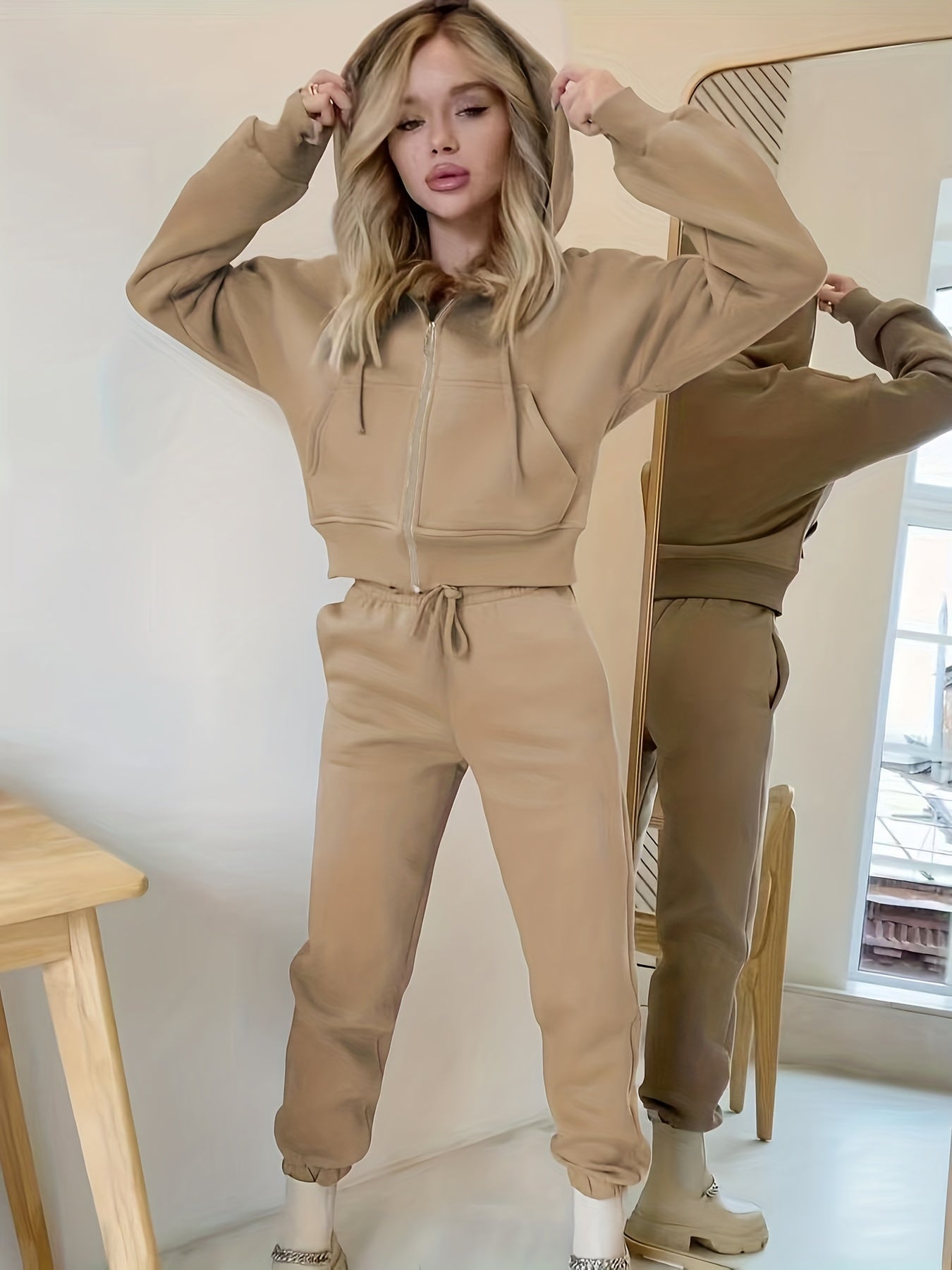Women's 2pc Hooded Sports Sweatshirt Sets