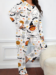 Halloween Bat & Ghost Print Pajamas Set