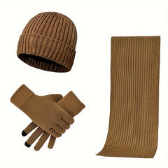 Thick Knit Hat Scarf Gloves Set Men Women