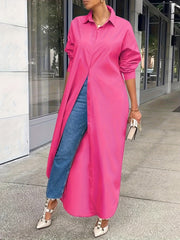 Solid Button-Up Maxi Shirt Dress