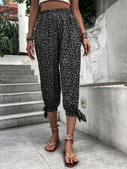 Floral Print Split Capris Pants Casual Knot Elastic Pants For Spring & Summer