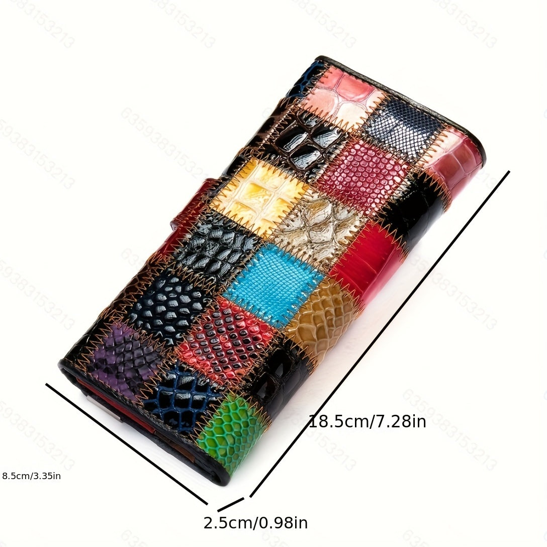 Textured Leather Trifold Long Wallet