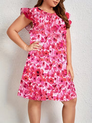 Nightdress Women's Plus Floral Print Ruffle Sleeve Tee