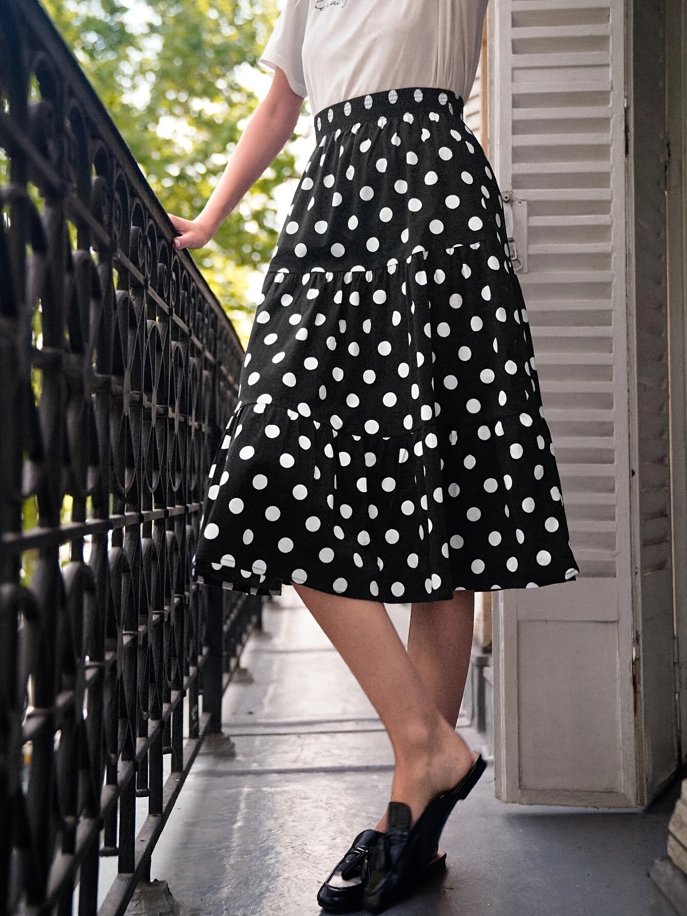 Women's Polka Dot Tiered Skirt High Waist Layered Casual Skirt