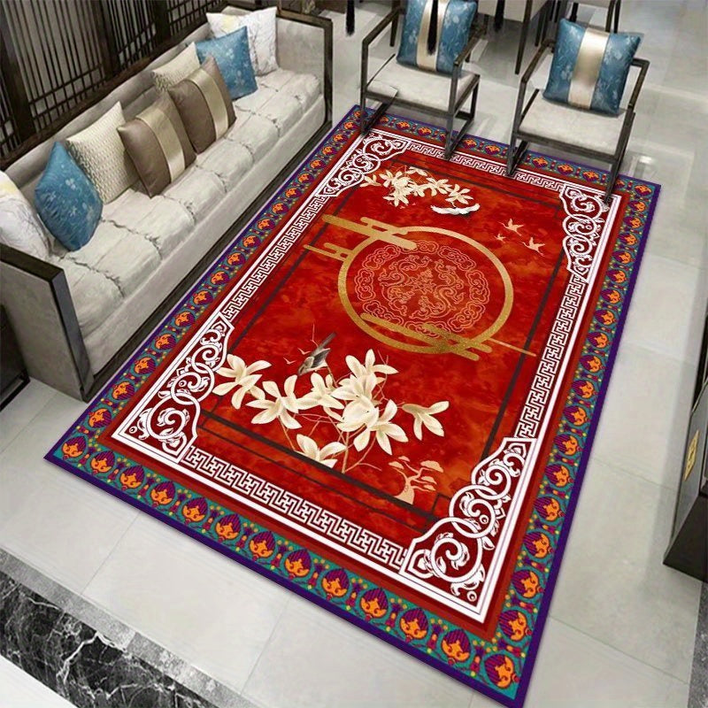 Vintage Oriental Floral Area Rug Soft Crystal Velvet Non-slip TPR Carpet