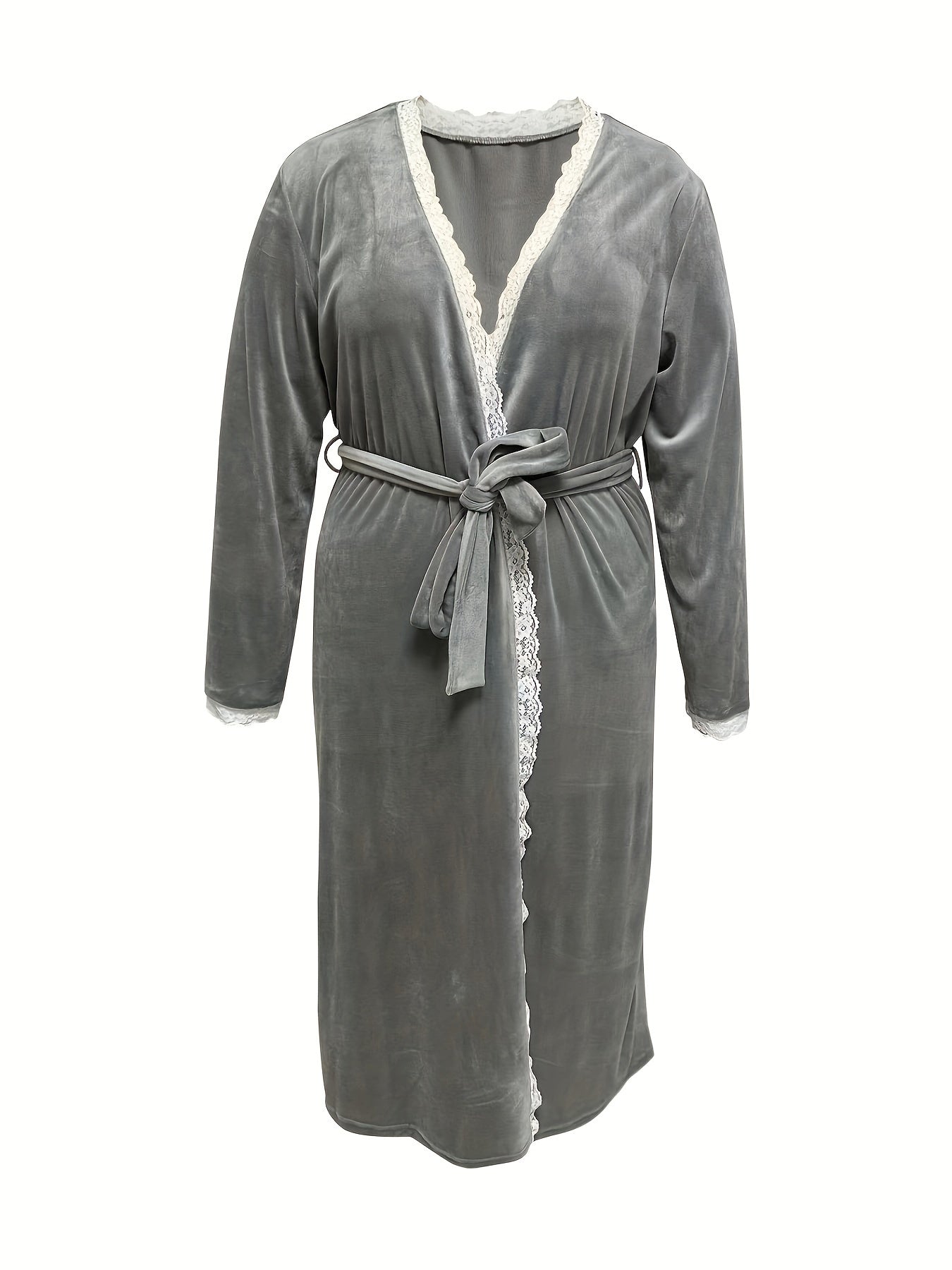 Robe Women's Lace Trim Bathrobe With Belt