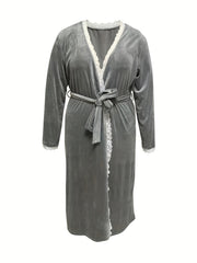 Robe Women's Lace Trim Bathrobe With Belt