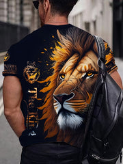 Lion Graphic 3D Print Men's Crew Neck T Shirt Short Sleeve Summer Tee
