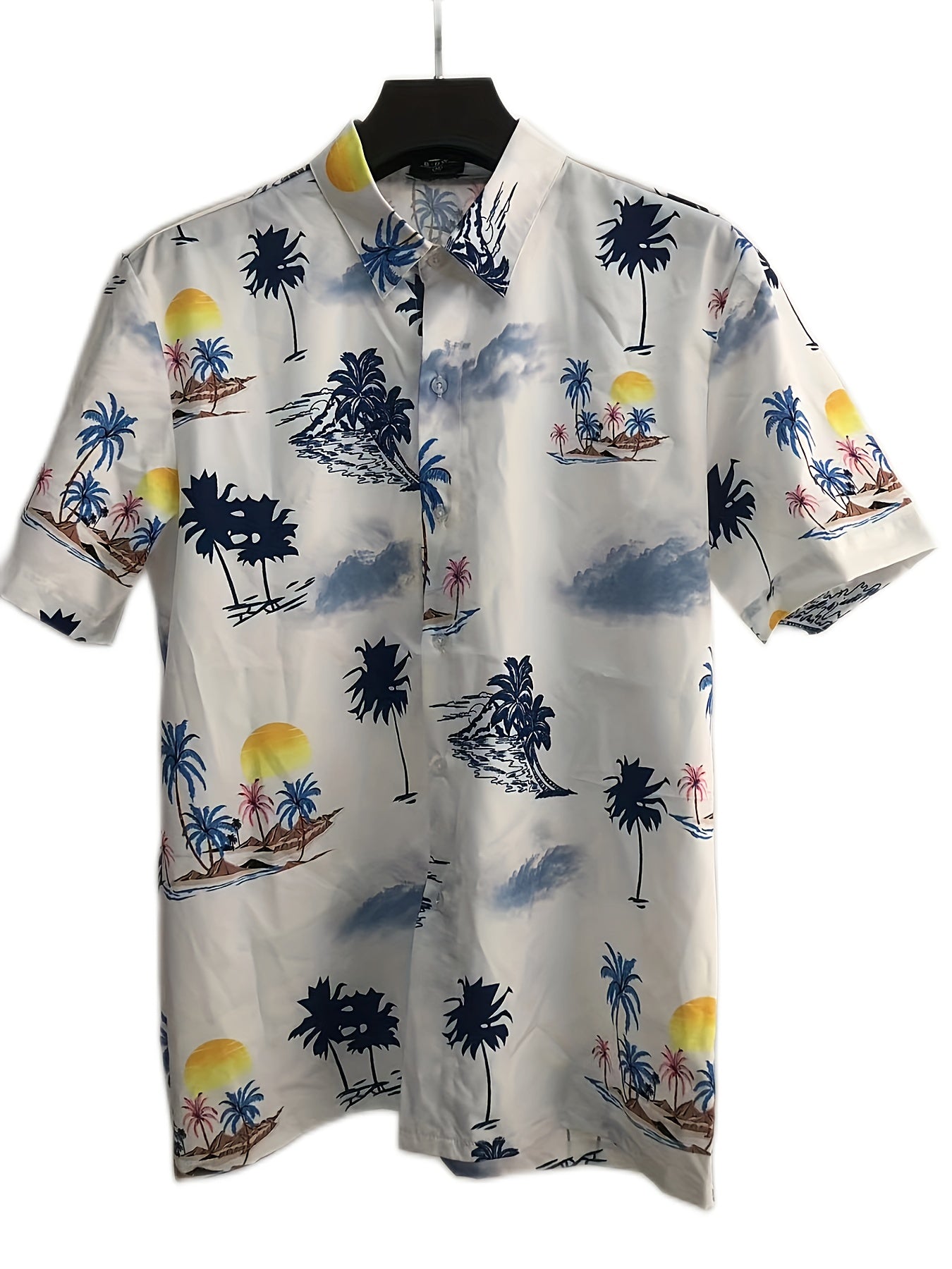 Men's Palm Trees Beach Print Short Sleeve Button Up Shirt