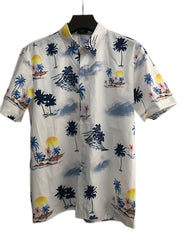 Men's Palm Trees Beach Print Short Sleeve Button Up Shirt