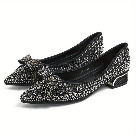 Rhinestone Low Heels Pointed Toe Slip-On Shoes