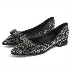 Rhinestone Low Heels Pointed Toe Slip-On Shoes
