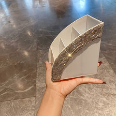 Light Desktop Storage Box with Artificial Diamond for Office and Makeup